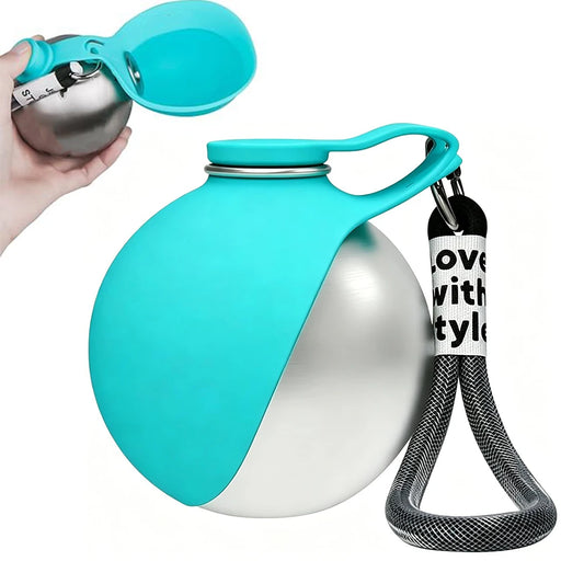 2 in 1 Portable Dog Water Bottle, 10Oz Stainless Steel No-Spill Travel Pet Water Dispenser with Silicone Bowl for Small Dog