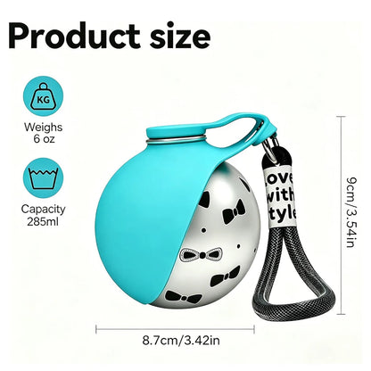 2 in 1 Portable Dog Water Bottle, 10Oz Stainless Steel No-Spill Travel Pet Water Dispenser with Silicone Bowl for Small Dog